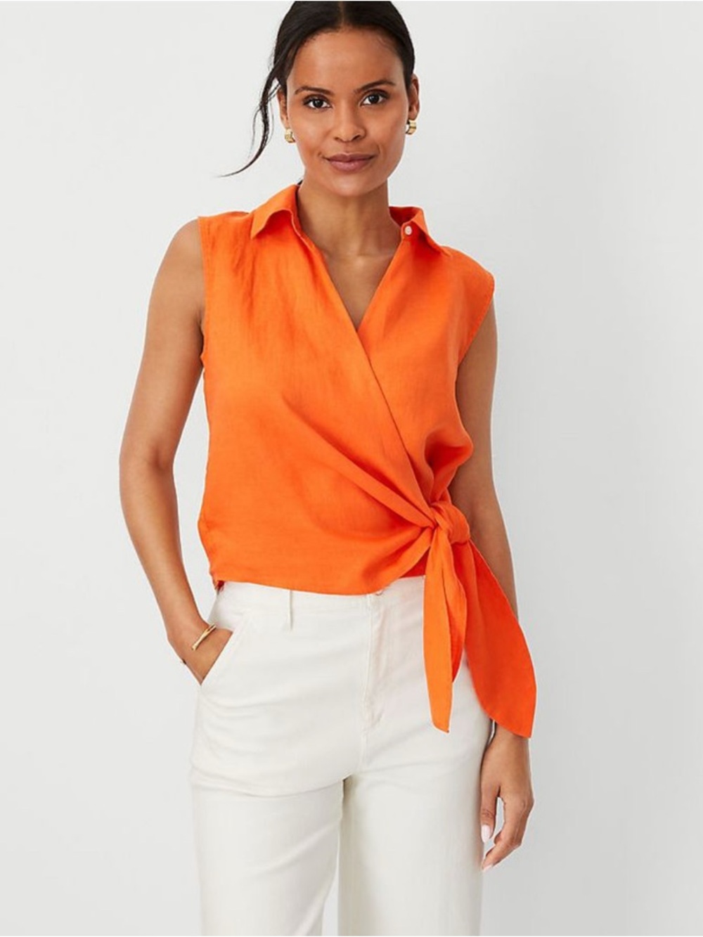 New Ann Taylor Linen Side Tie Sleeveless Blouse SIZE M